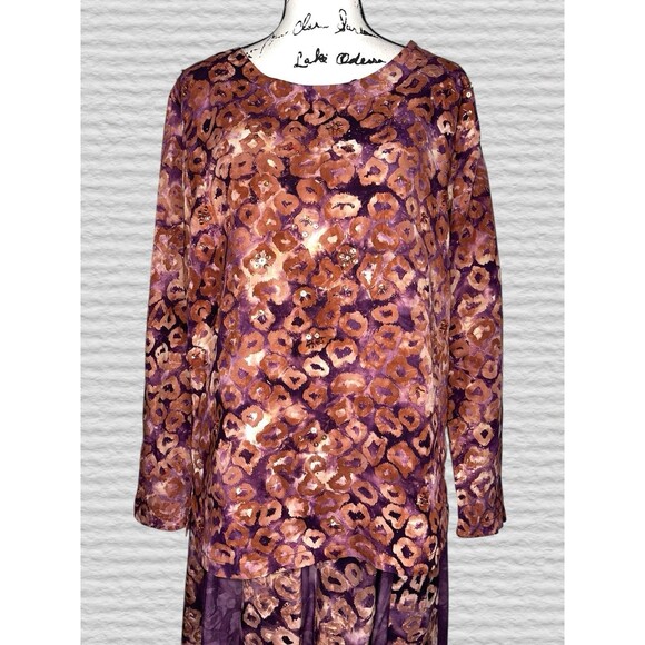 Vtg 90s Usindo Boho Batik 2 Piece Skirt Set Womens SM Purple Oversized Artsy - Picture 2 of 11